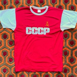 MAKE OFFER! Men's Med. Red & White Short Sleeve Tee t-shirt CCCP Russia Soviet